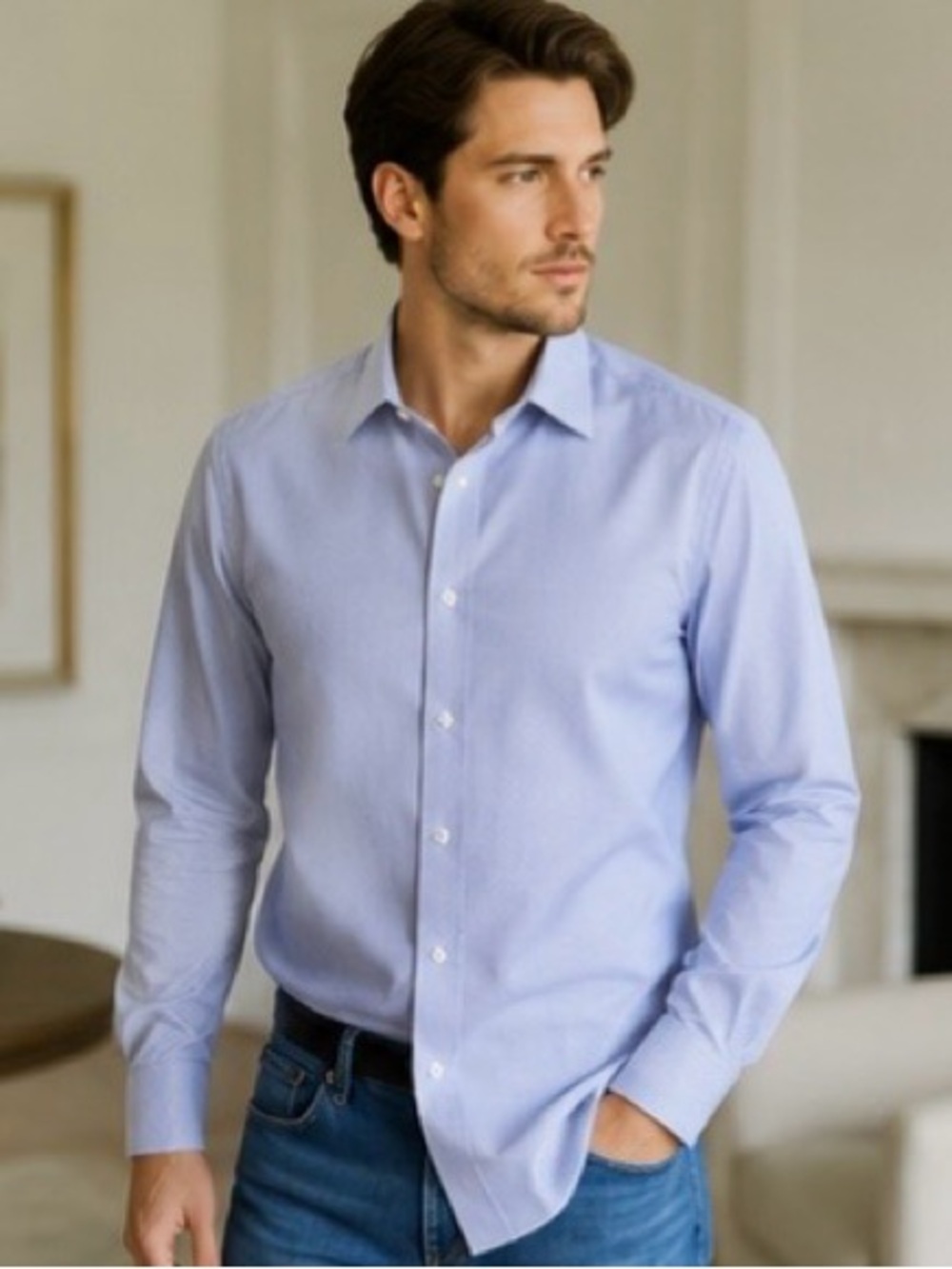 Michael Kors 100% Cotton Dress Shirt Blue 17 36/37 Slim Tall EUC - Picture 2 of 5